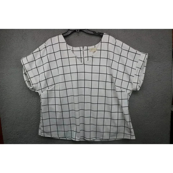 Melloday Women's Windowpane Top-Size 3X-Cuffed Sleeves - Picture 1 of 6